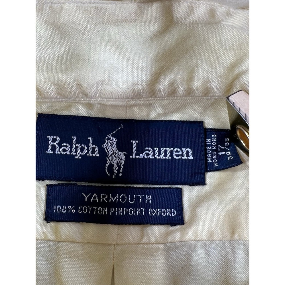 Ralph Lauren Yarmouth Soft Yellow Oxford Button Down Casual Shirt Mens 17 34/35 - Picture 5 of 13